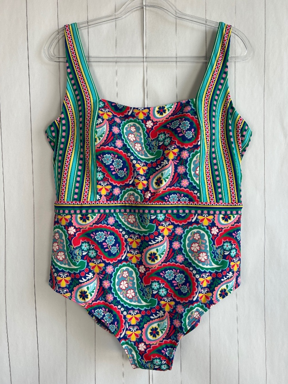 Boden size 16-18 Lefkada one piece swimsuit square neck paisley colorful padded
